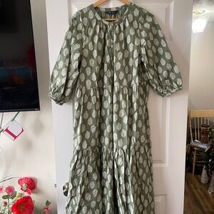 Chic Olive Leaf Print Maxi Dress